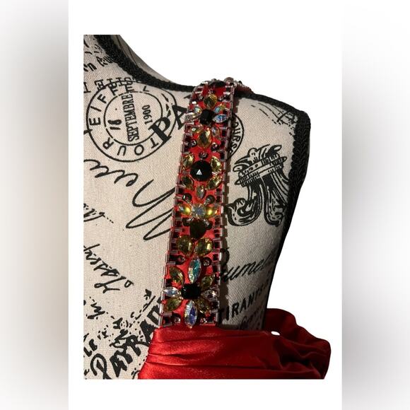 Alfred Angelo Disney Gown Size 12 Red & Black Satin Beaded Dress NWT - Picture 9 of 16